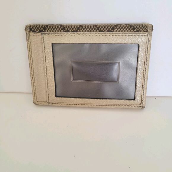 Gucci Logo Plate Card ID Wallet Small Monogram Bifold Beige Fair Vintage - Picture 2 of 9